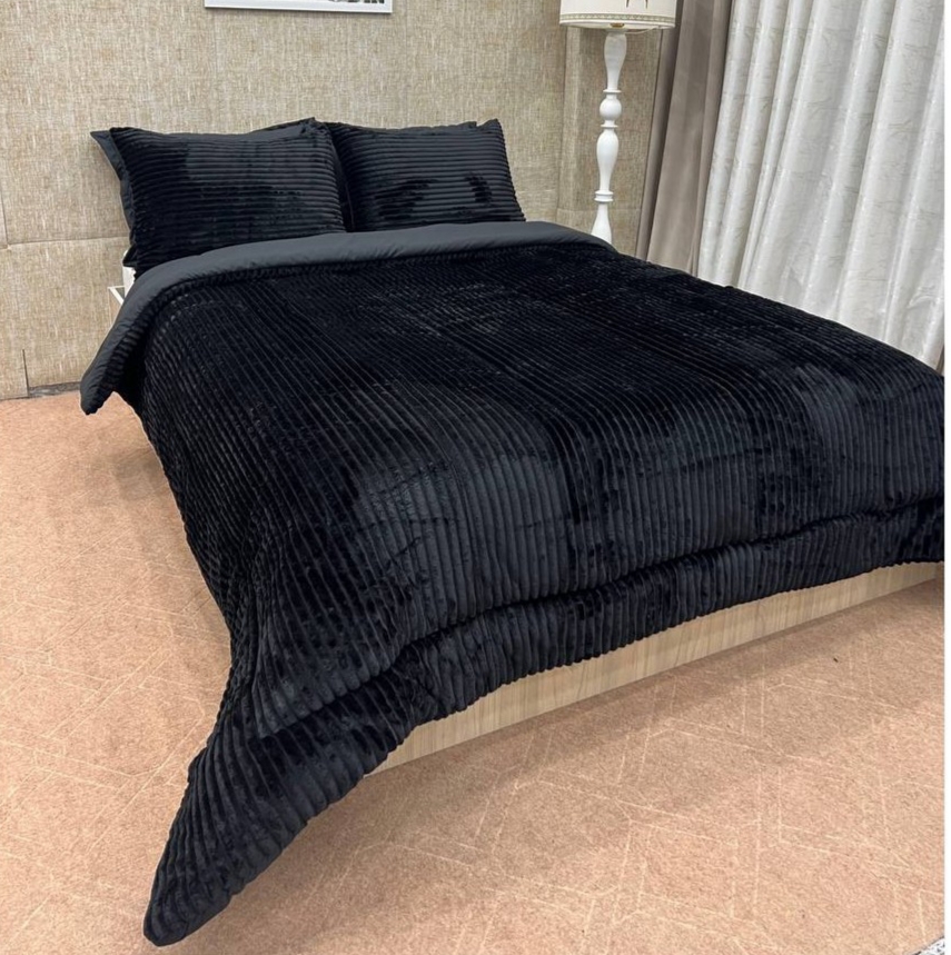 روتختی مخمل کبریتی مشکی ذغالی مناسب تخت دو نفره کینگ (عرض ۱۸۰)